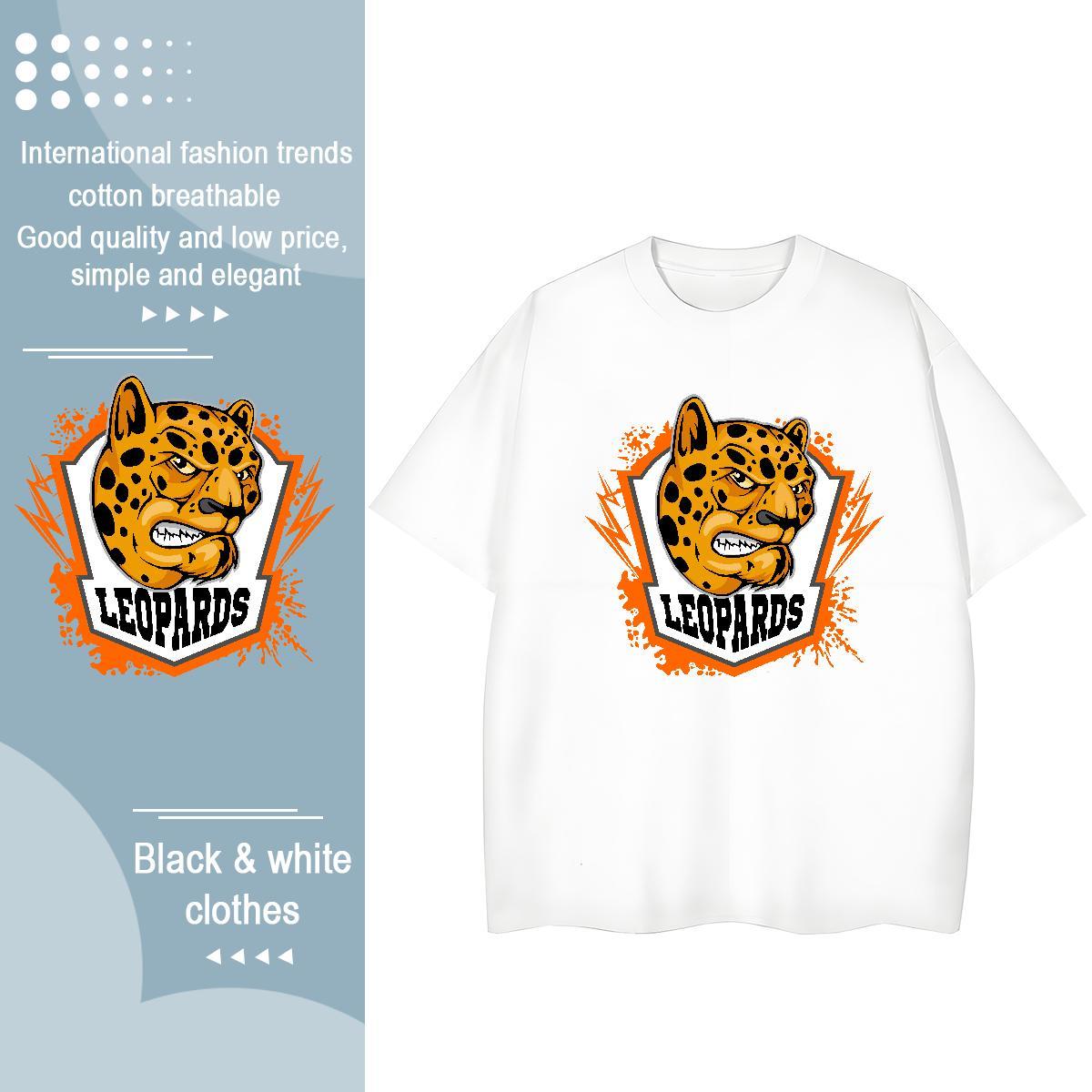 Classic T shirt leopard Breathable Short Sleeve Casual Daily Wear Cartoon Print 230g 100% Cotton Men Tops Tees DIY Customized Tshirts