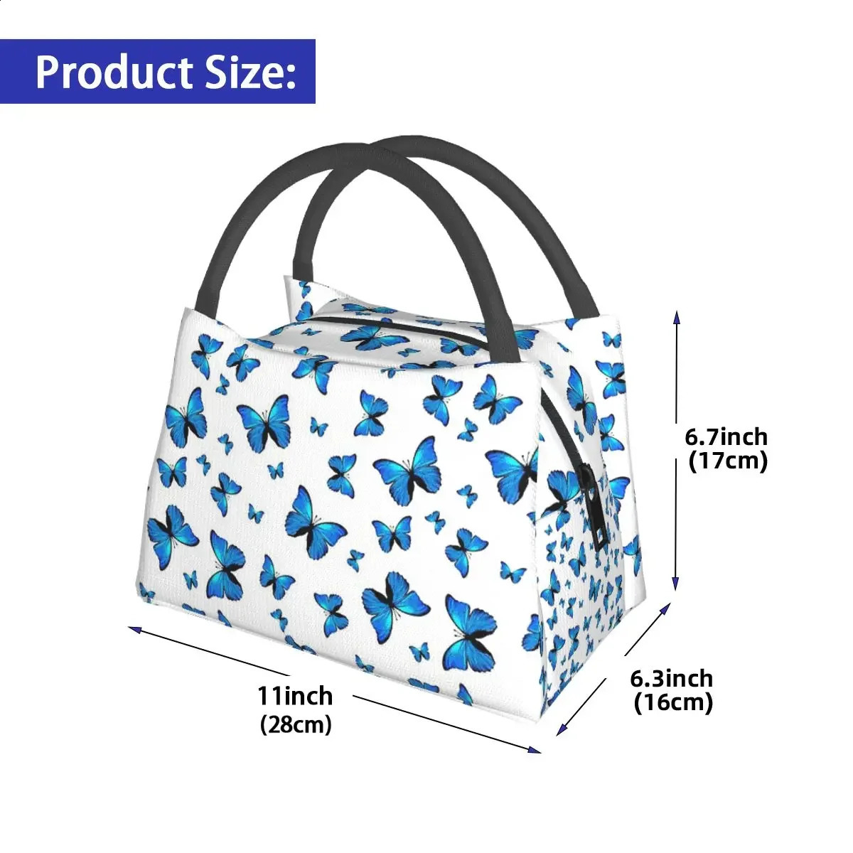 Blue Butterflies Print Lunch Bags Insulated Bento Box Portable Lunch Tote Picnic Bags Cooler Thermal Bag for Woman School 240819