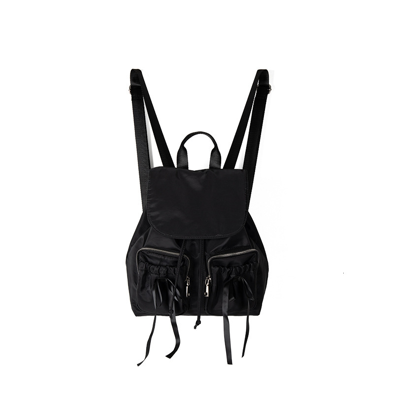 Multi pocket pleated nylon simple bow flap backpack, women's high-end and lightweight travel backpack