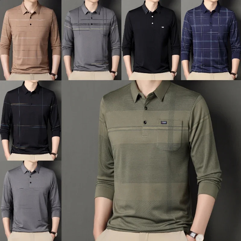Autumn Mens Polo Shirt Casual Long Sleeve Polo Neck T-shirt Mens Shirts 240820