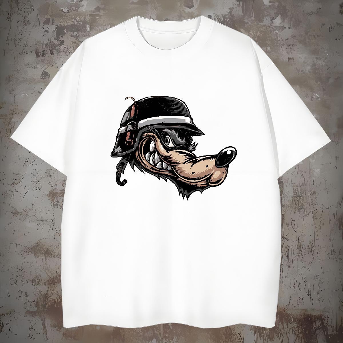 Designer Fashion Men Tops Tees wolf Hip Hop Street 230g Pure Cotton Tee Shirt Breathable Short Sleeve Loose Mens T Shirts Custom Print Plus Size