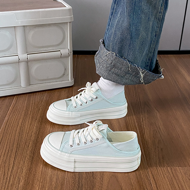 Ddmysports Cream Two On Thick Soled Canvas For Women Thin Style Summer New Collection Chic Niche Design Half Drag One Foot White Shoes OUTDOOR