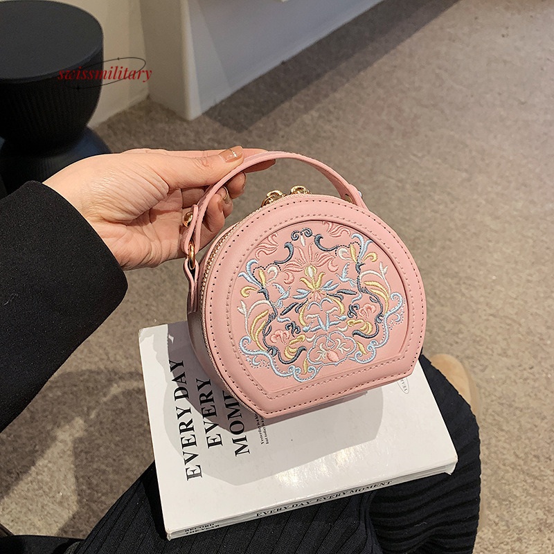 Swissmilitary Ethnic fashion show style small round spring summer, versatile and high-end for girls, embroidered hand-held crossbody bag #24