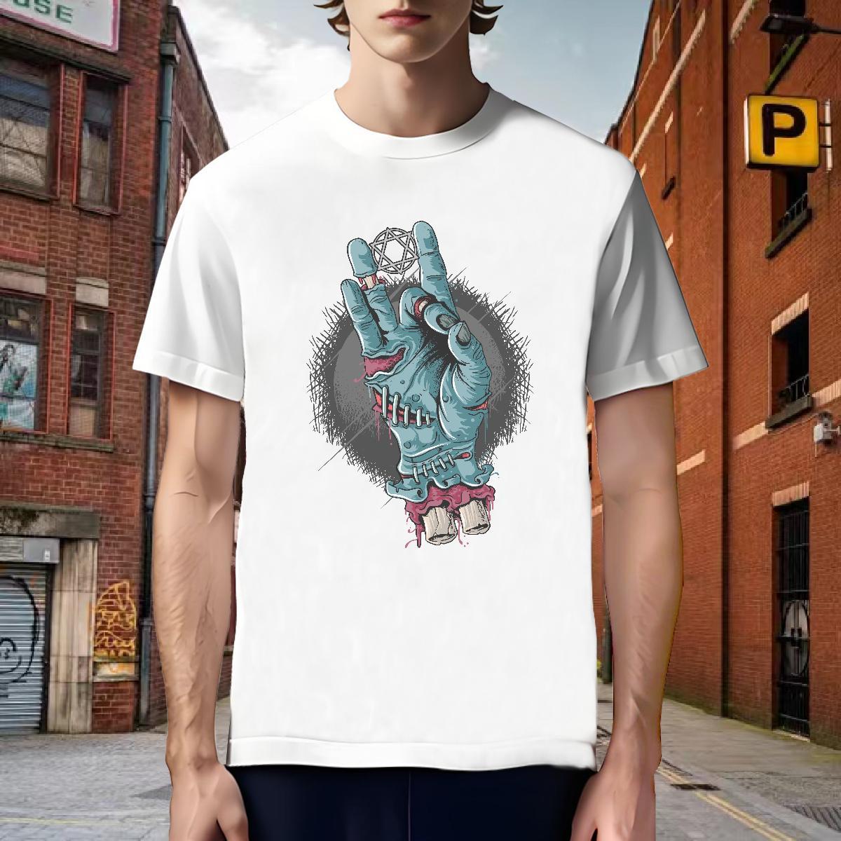 Cool Design Mens T Shirts hand Breathable Short Sleeve Casual Beach Skull 230g 100% Cotton Men Tops Tees Stylist Clothes