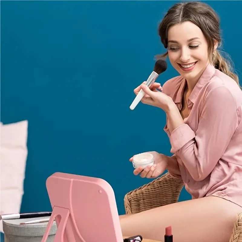 Makeup Mirror Touch Screen Portable Standing Folding Vanity Mirror Magnifying Compact Cosmetics Mirror Y240819