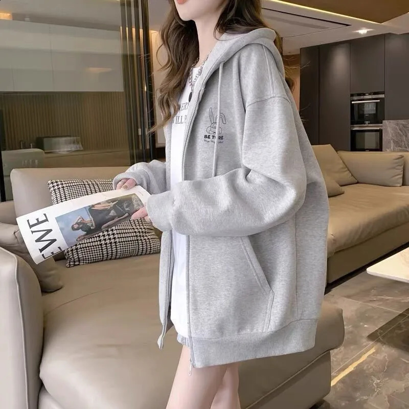 Printed Hoodie Womens Retro Harajuku Solid Jacket Street Zipper Casual Loose Sportswear Clothing Y2K NS5608 240819