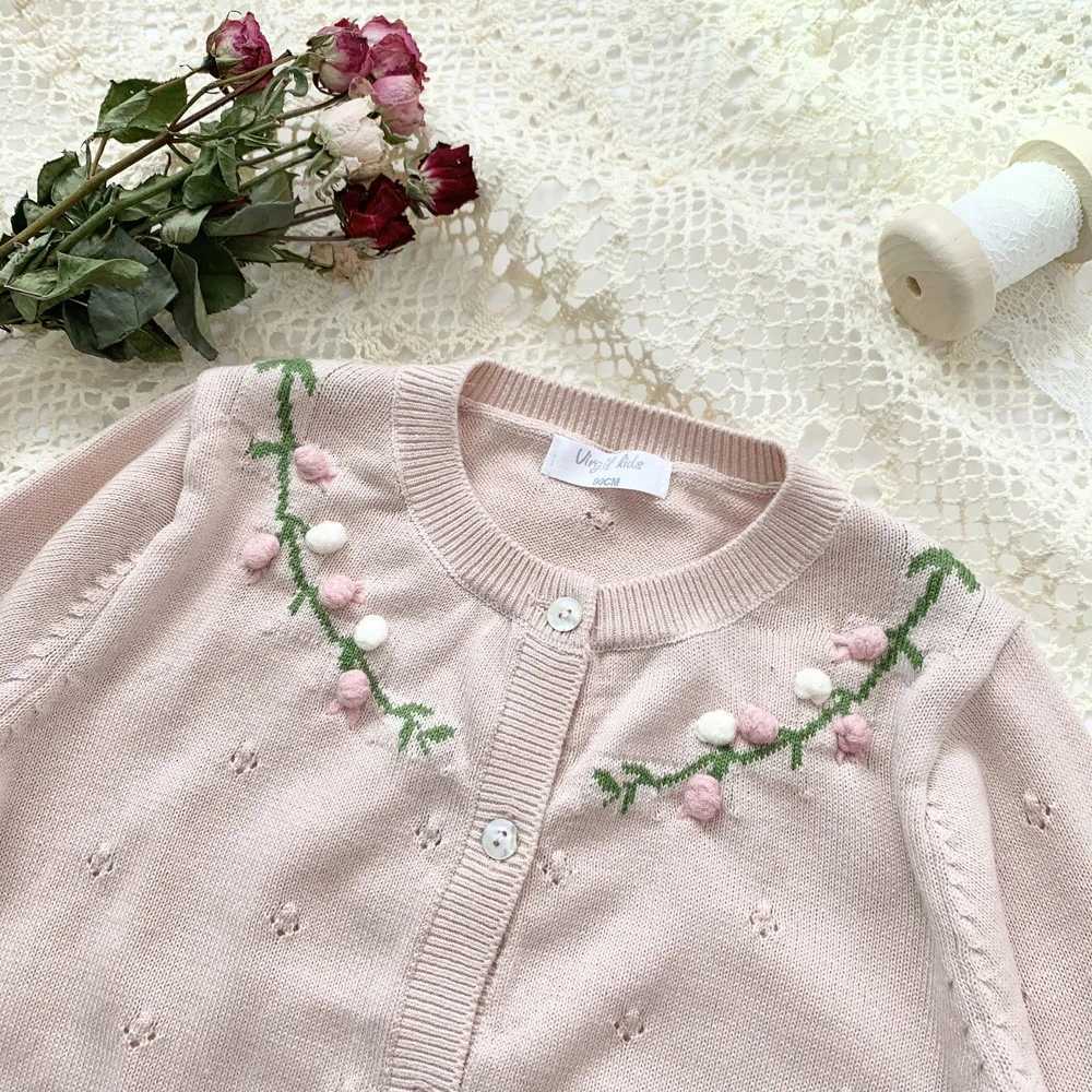 Baby Girls Cardigan With Hand Embroidery Toddler Knitted Top Kids Air Conditioning Clothes 2-7YXJ240819