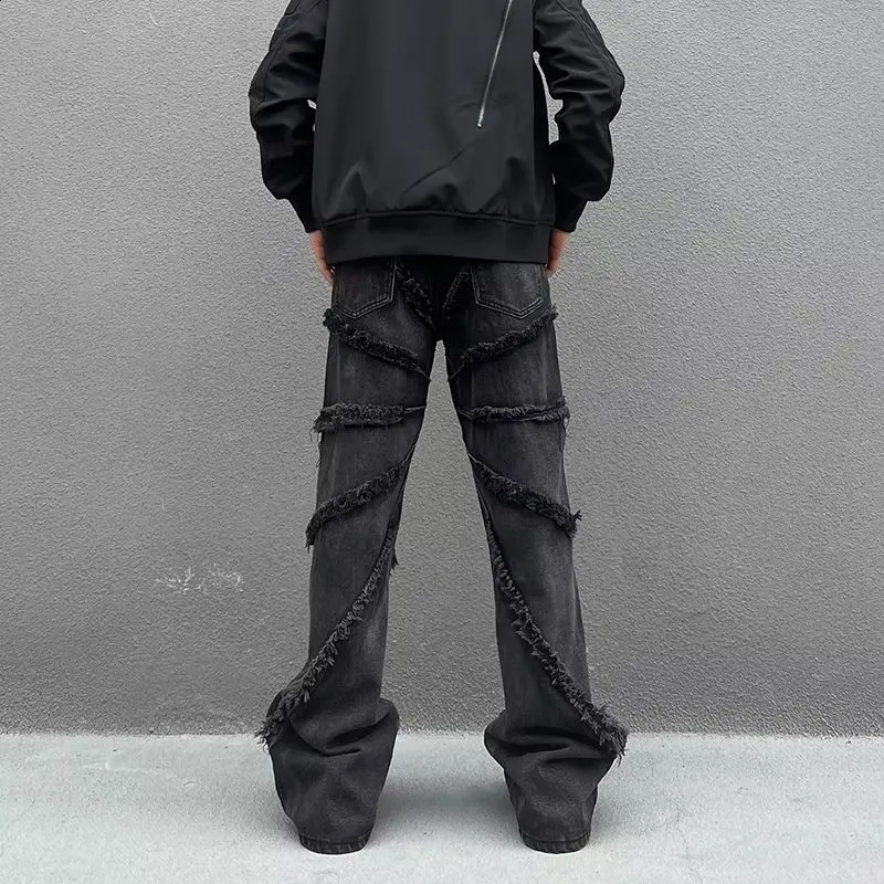 Cyber Y2K Fashion Washed Black Baggy Stacked Jeans Pants For Men Clothing Straight Hip Hop Long Trousers Pantalones Hombre 240819