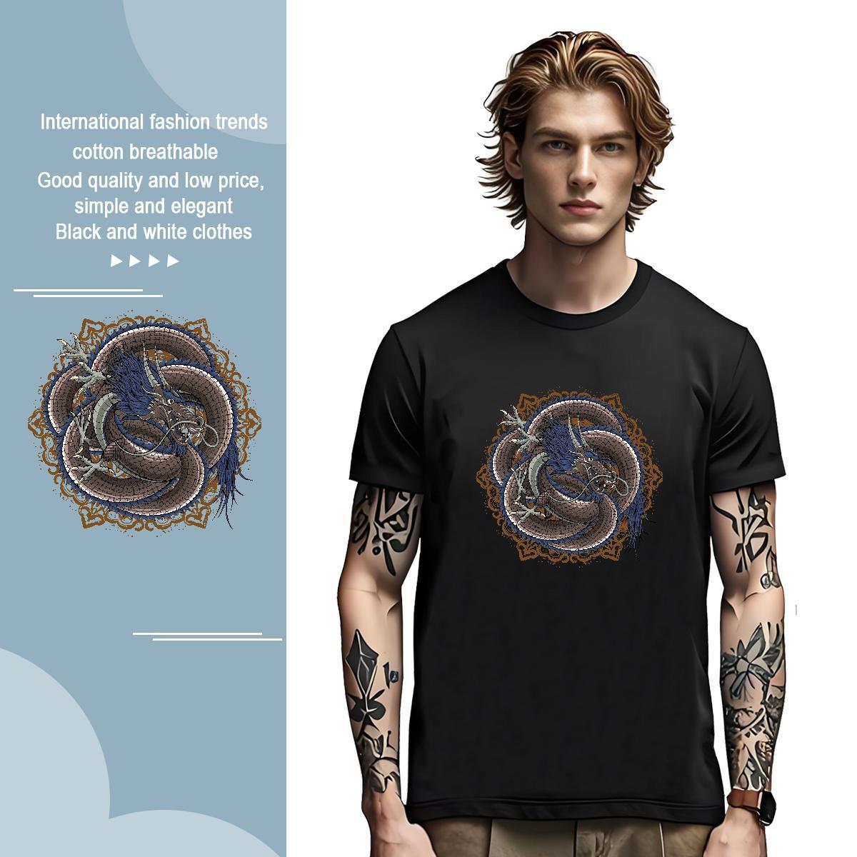 T Shirts Men 230g Cotton dragon Daily Outfit Breathable Crew Neck Oversized 3XL 4XL Men Tshirts 2024 Summer Cool Tees