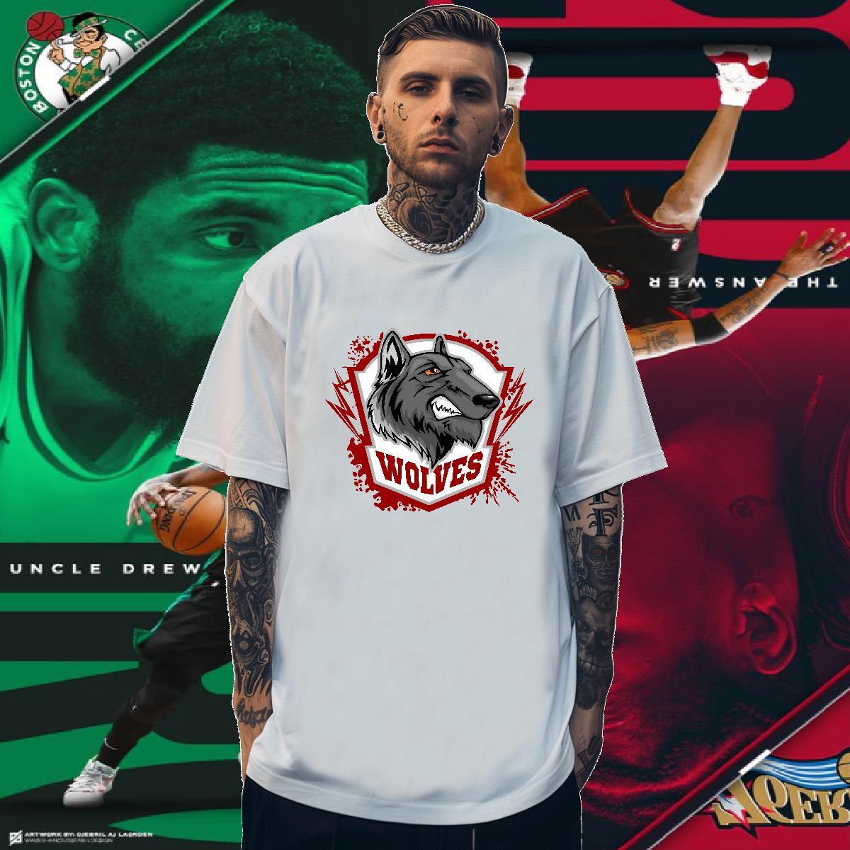 Loose Fit T shirt wolf Breathable Soft Casual Custom Printing 100% Cotton 230g Men Tops Tees Classic Tee Shirt