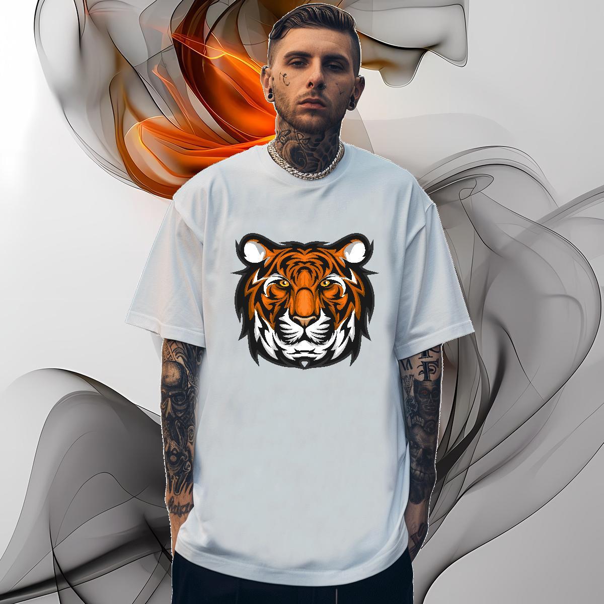 Loose Fit Men T Shirts tiger Breathable Crew Neck Street Wear Black White 230g 100% Cotton Men Tops Tees New Tshirts