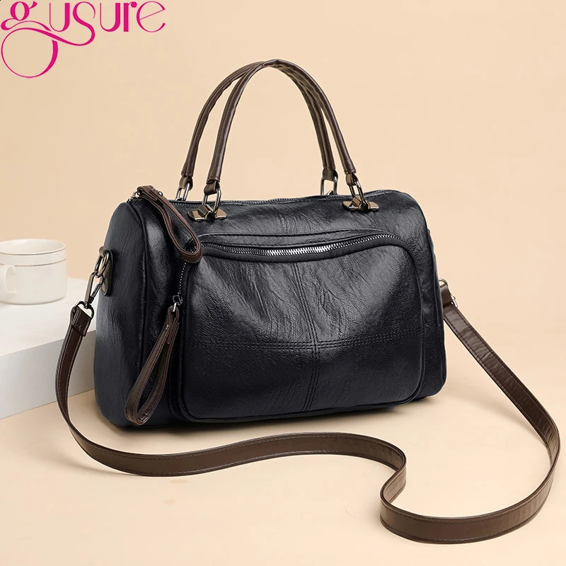 Gusure Women Casual Tote Handbags High Quality PU Leather Ladies Boston Shoulder Bags Fashion Female Top Handle Messenger 240819