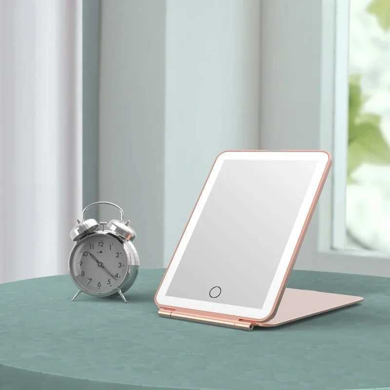 3 Colors Light Modes Cosmetic Mirrors Folding Led Lighted Touch Screen Makeup Mirror USB Rechargeable Complementary Mirror Y240819