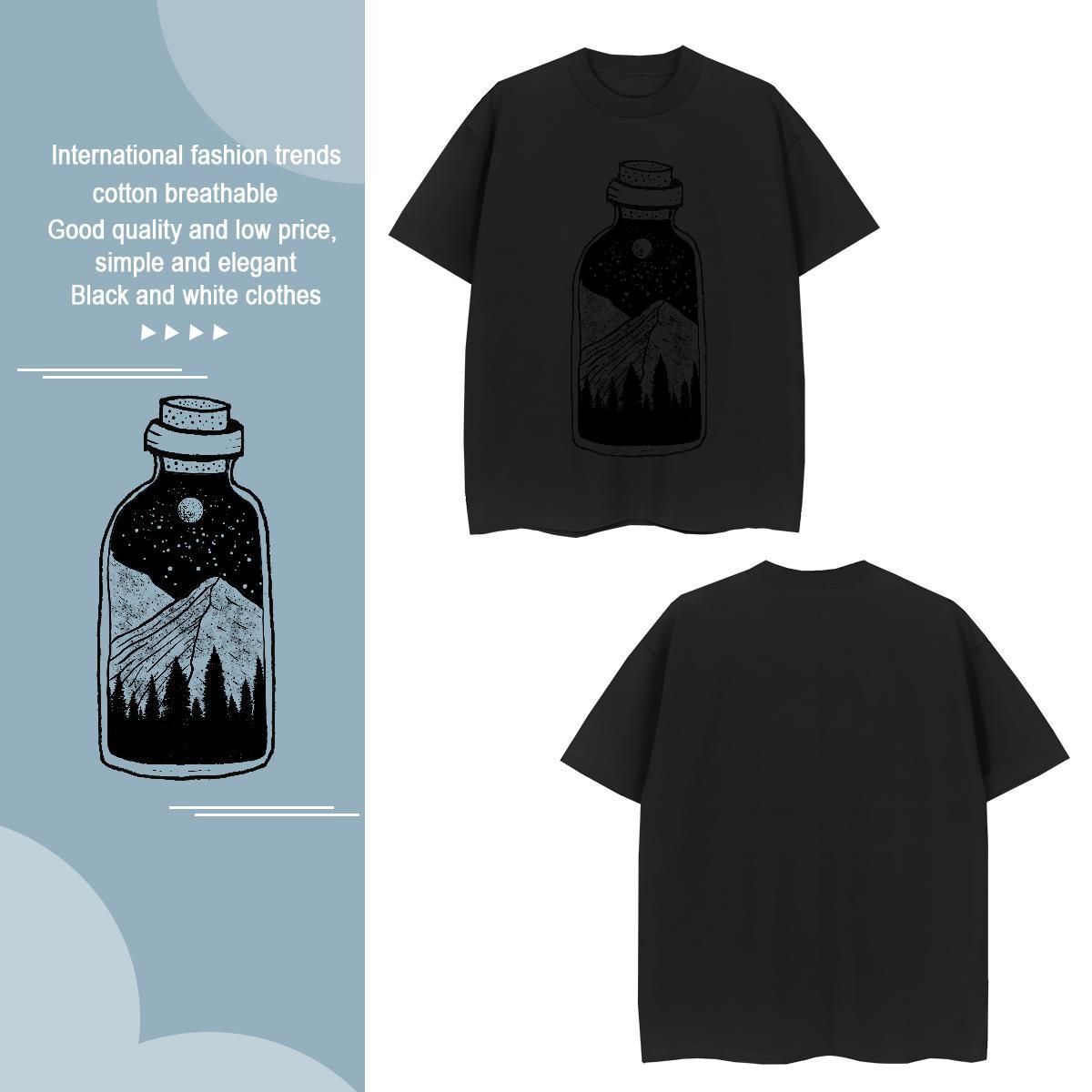 Comfortable mountains 230g Cotton Tshirt for Man Woman Summer Casual Short Sleeve O-Neck Man T Shirts New Designer Black Oversized Clothings