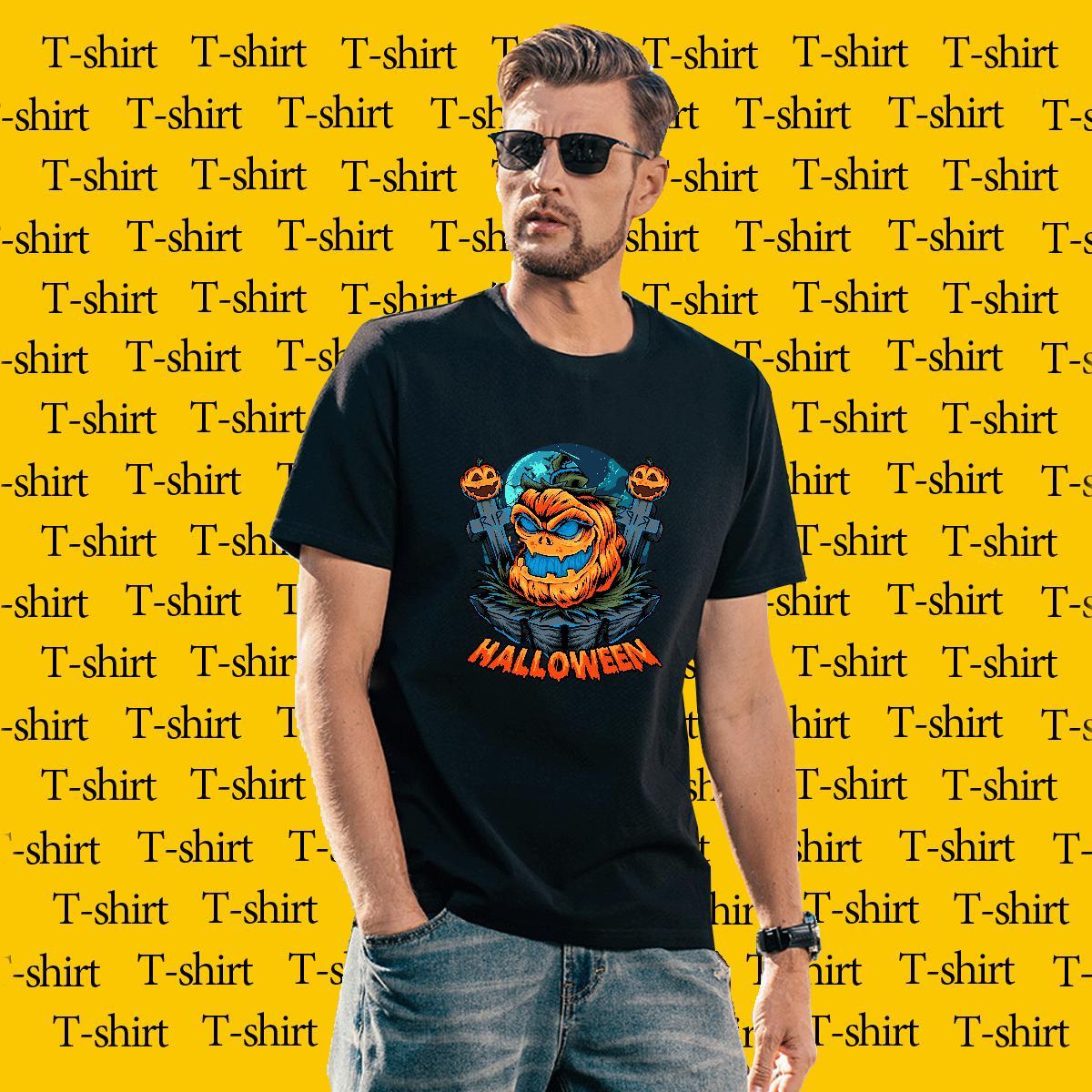 Brand T-Shirts for Men halloween Breathable Short Sleeve Summer Casual Custom Printed 100% Cotton 230g Tshirts Fashion Casual Tops Tees