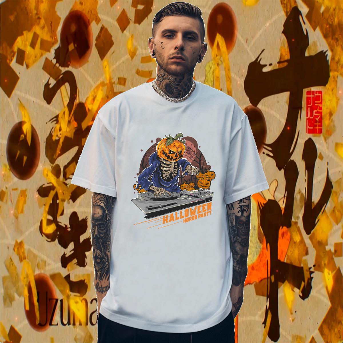 Wholesale T-Shirts for Men pumpkin Crew Neck Breathable High Street Hip Hop Anime 230g 100% Cotton Couples T Shirts 2024 Summer Polos