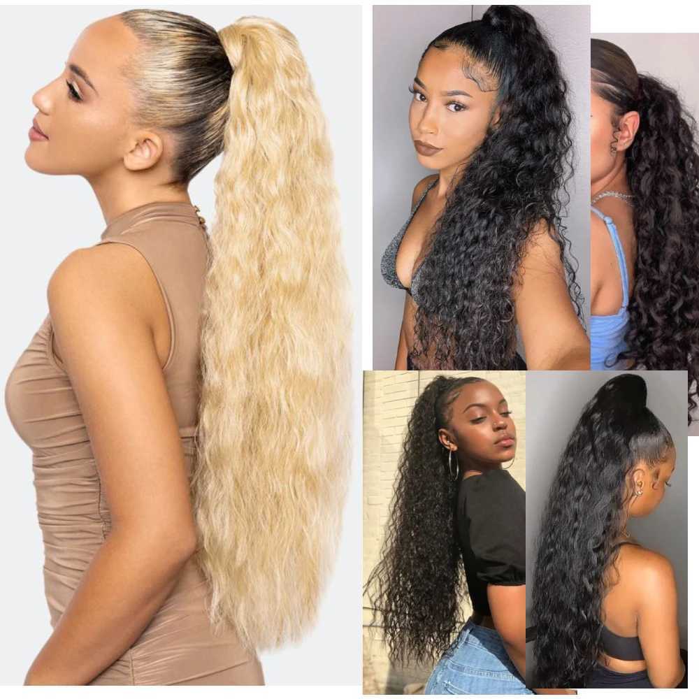 AZQUEEN long corn wave synthetic ponytail wig extension packaging hair clip black brown female ponytail wig W240817