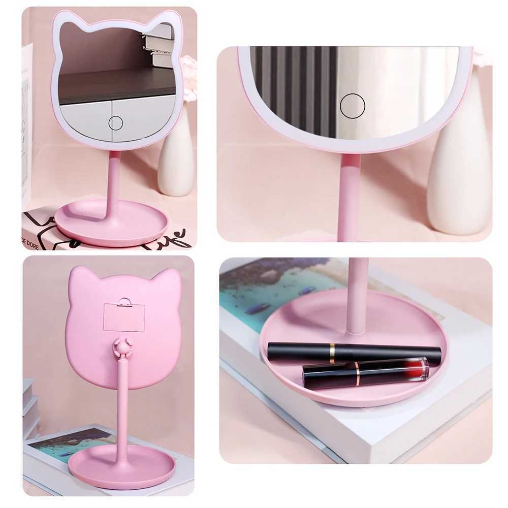 Desktop Cartoon Cat Led Light Makeup Mirror Portable Fashion Mini Electric Cosmetic Mirror for Personal and Home Y240819