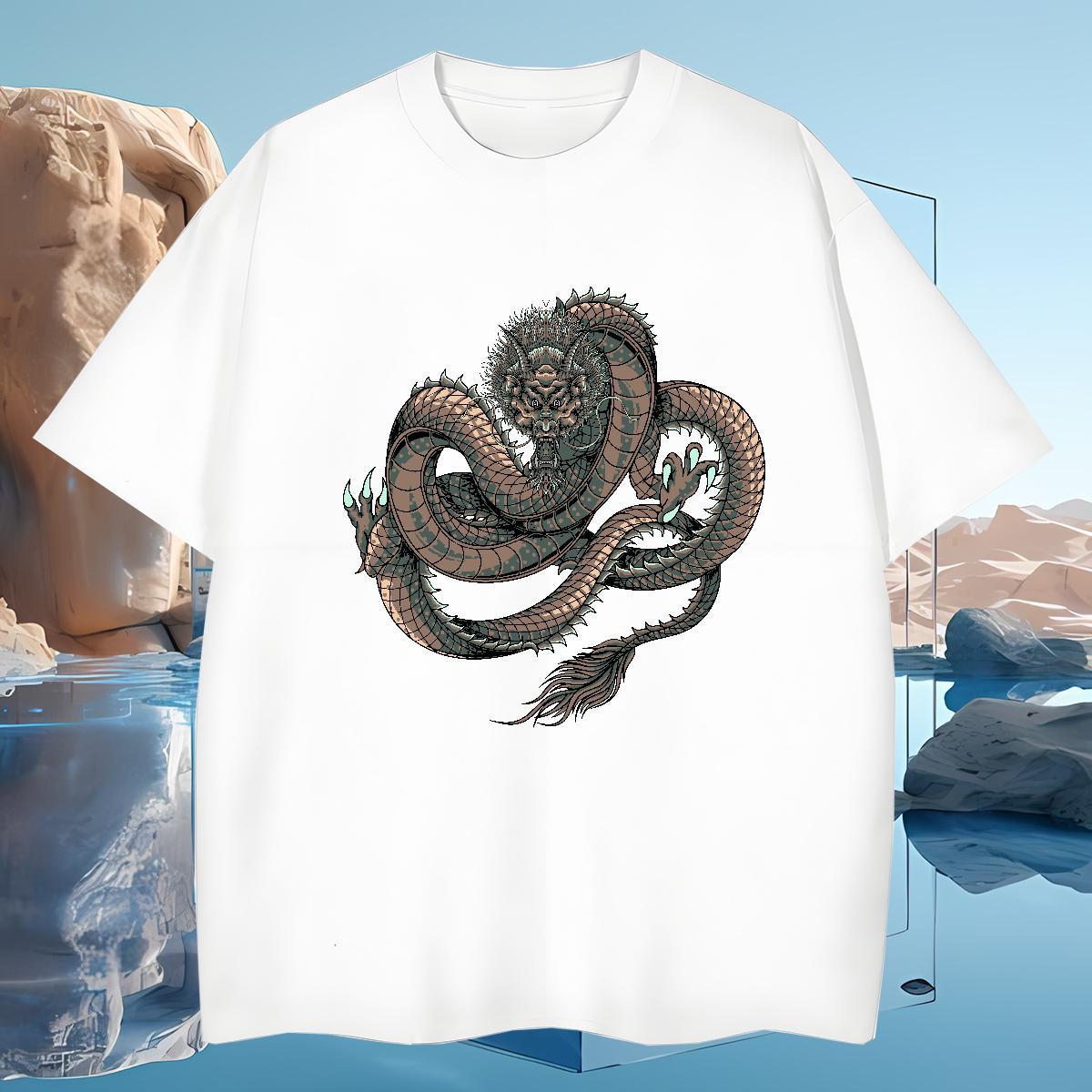 Mens T Shirts 100% Cotton 230g dragon Street Wear Breathable Short Sleeve Asian Size Men Tshirts Casual New Brand Clothes