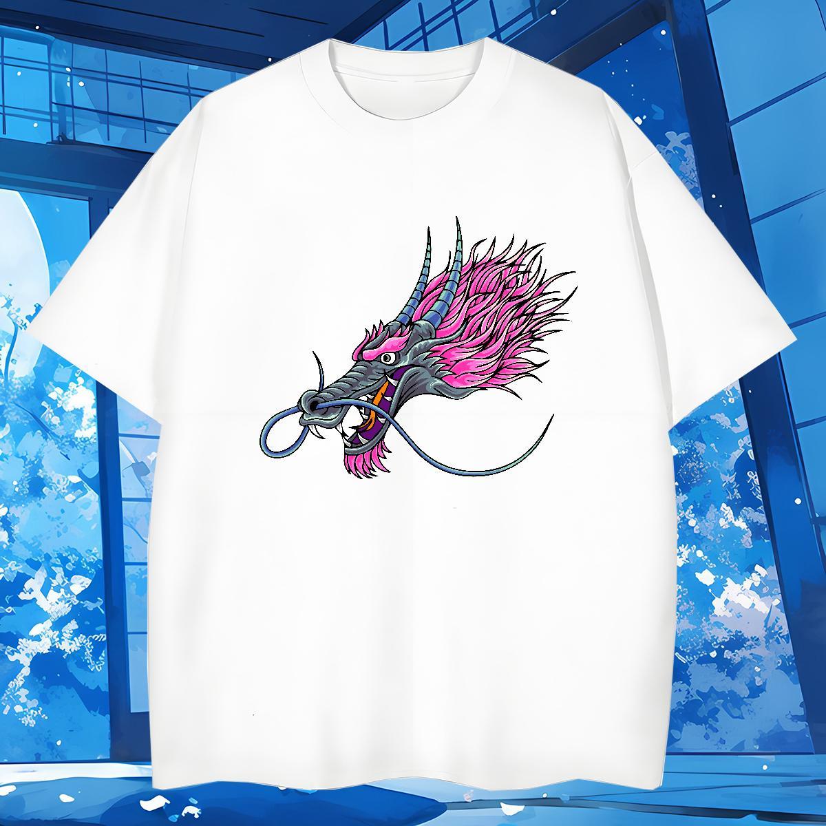 Man T Shirts 230g Pure Cotton dragon Street Casual O Neck Short Sleeves Custom Cartoon Tshirts Wholesale Popular Top Tees
