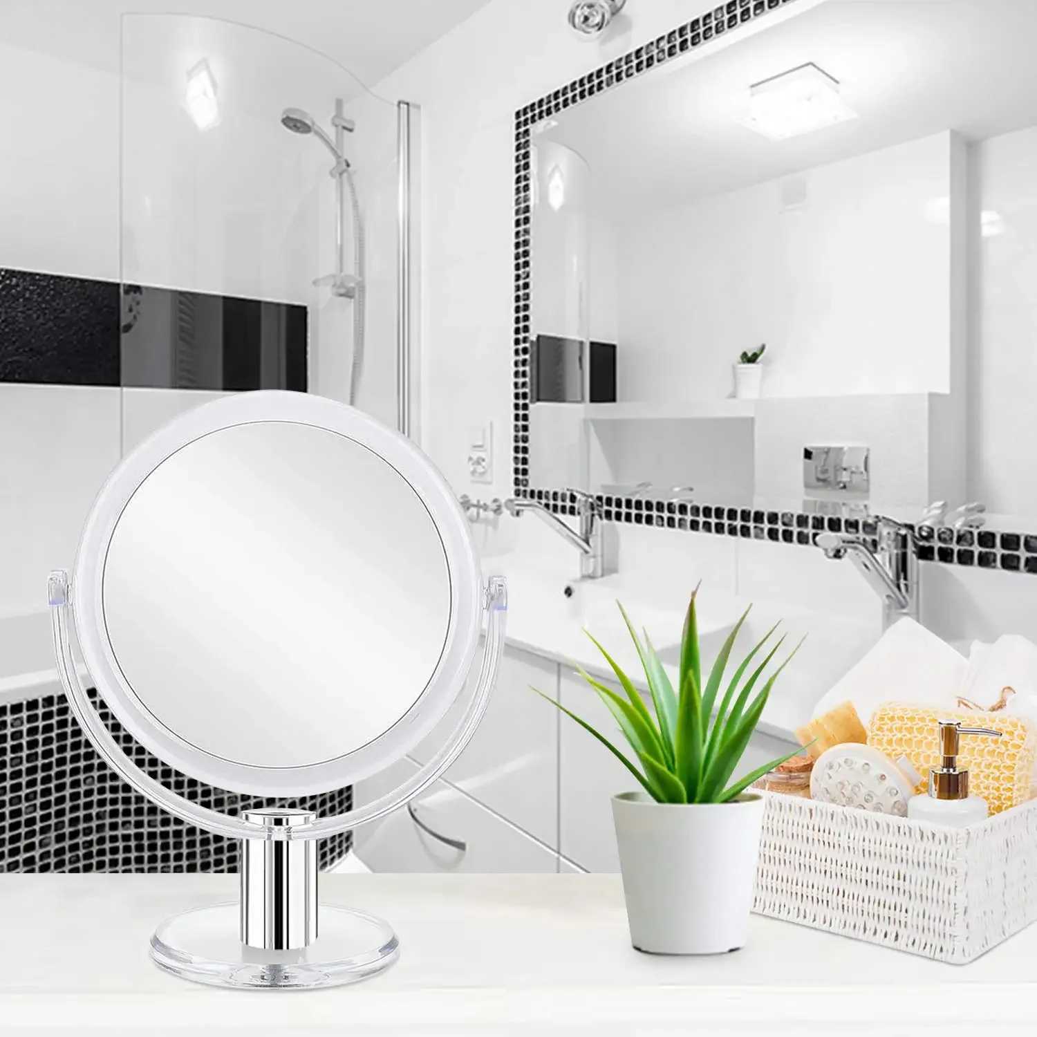 Table Top Vanity MirrorFabuday Magnifying Makeup Mirror Double Sided 1X 10X Magnification MirrorTransparent Y240819