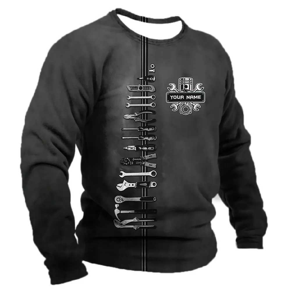 Mens Long Sleeve T Shirt Mechanic Graphic 3d Print Top Autumn Vintage T-Shirt Tees Clothing Casual Sports Male Pullover 6xlXJ240819