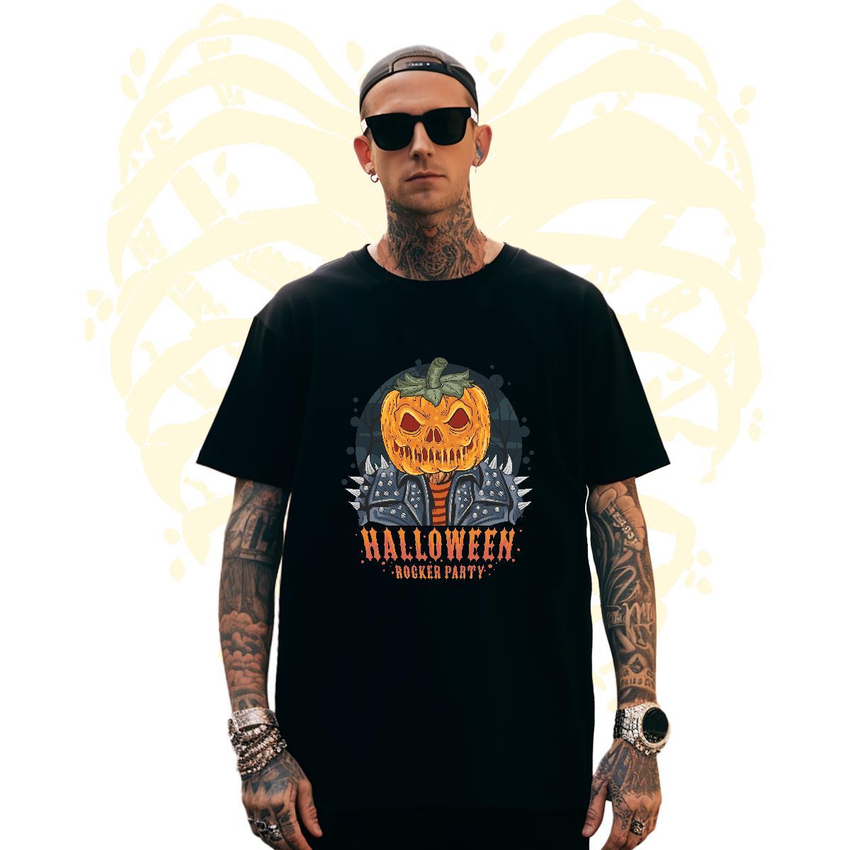 Wholesale T shirt pumpkin Breathable Short Sleeve Sport Floral Print 230g Pure Cotton Men Clothes T-Shirt Fashion New Tee Shirt