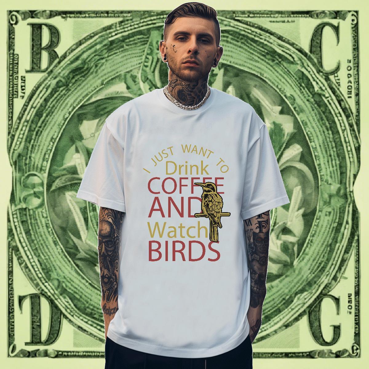 Loose Fit Couples T Shirts Casual Beach 230g Cotton White Plus Size Breathable Short Sleeve bird Mens T Shirts Wholesale Tops