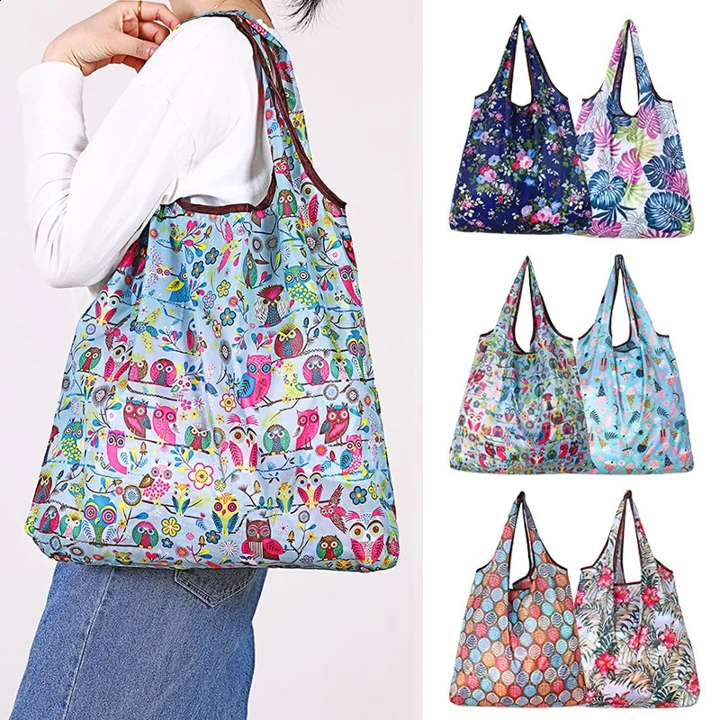 Shopper Bag Foldable Portable Eco Handbag LargeCapacity Supermarket Shopping Tote Shoulder Home Organization 240819