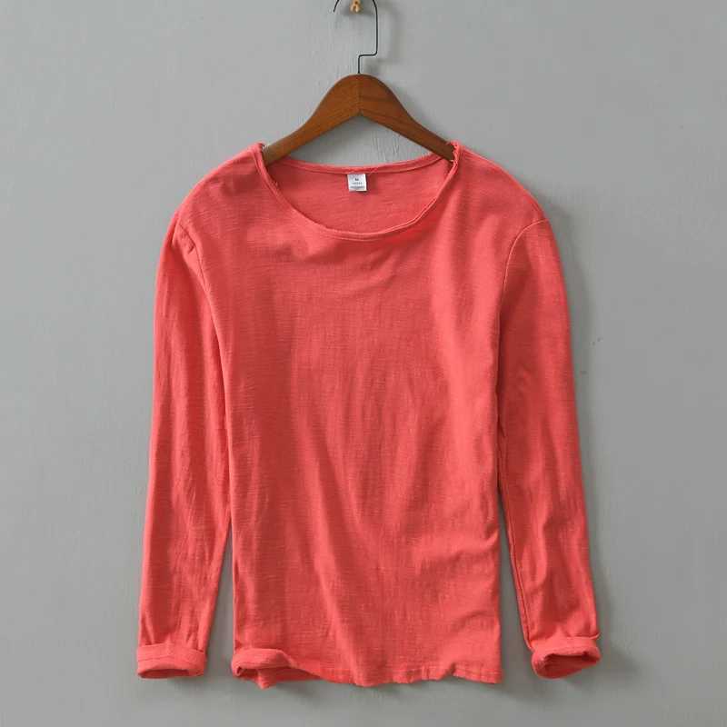 Autumn and spring long-sleeved solid cotton t shirt men brand casual comfortable t shirts for men simple round neck tshirt mensXJ240819