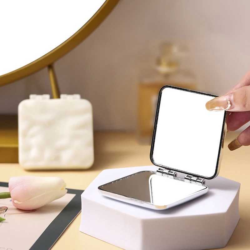 Foldable Plating Makeup Mirror Mini Square Vanity Mirror Portable Hand Mirror Double-sided Compact Mirror Pocket Cosmetic Mirror Y240819