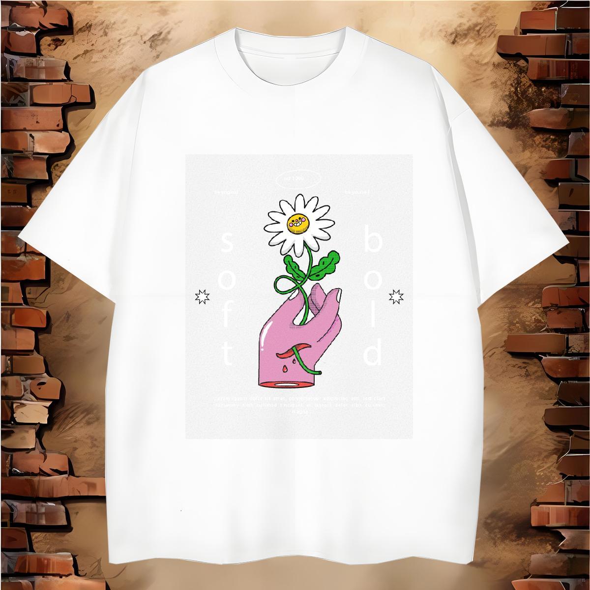 Unisex flower 230g 100% Cotton Men Tshirts Outdoor Short Sleeve Soft Mens T Shirts DIY Customized Cartoon Printing L-4XL Tops Shirt