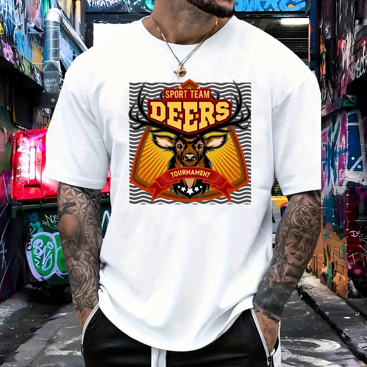 Cool Design T Shirts Men deer Breathable Crew Neck Street Wear Custom Print Plus Size 100% Cotton 230g Men Tops Tees 2024 Designer Tops Shirt