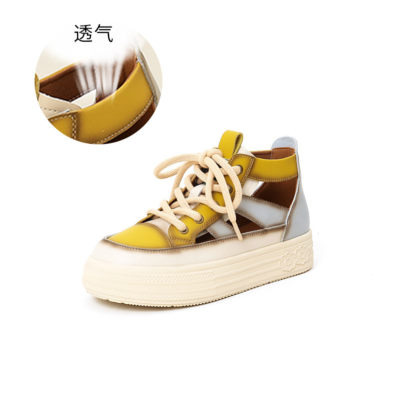 Ddmysports Genuine Leather Sandals For Women In The Summer Of New Ethnic Style Color Blocking Headband High Top Hollowed Out S Shoes OUTDOOR