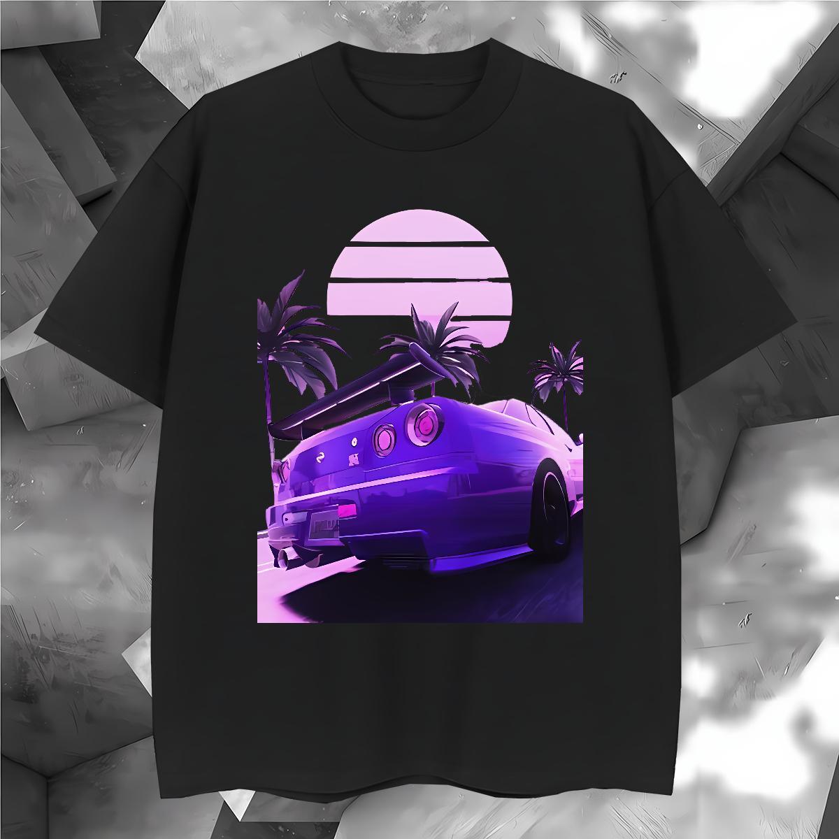 Loose Fit car Mens T Shirts Hip Hop Couples T Shirts 230g Cotton Classic Breathable Short Sleeve Plus Size Cartoon Wear