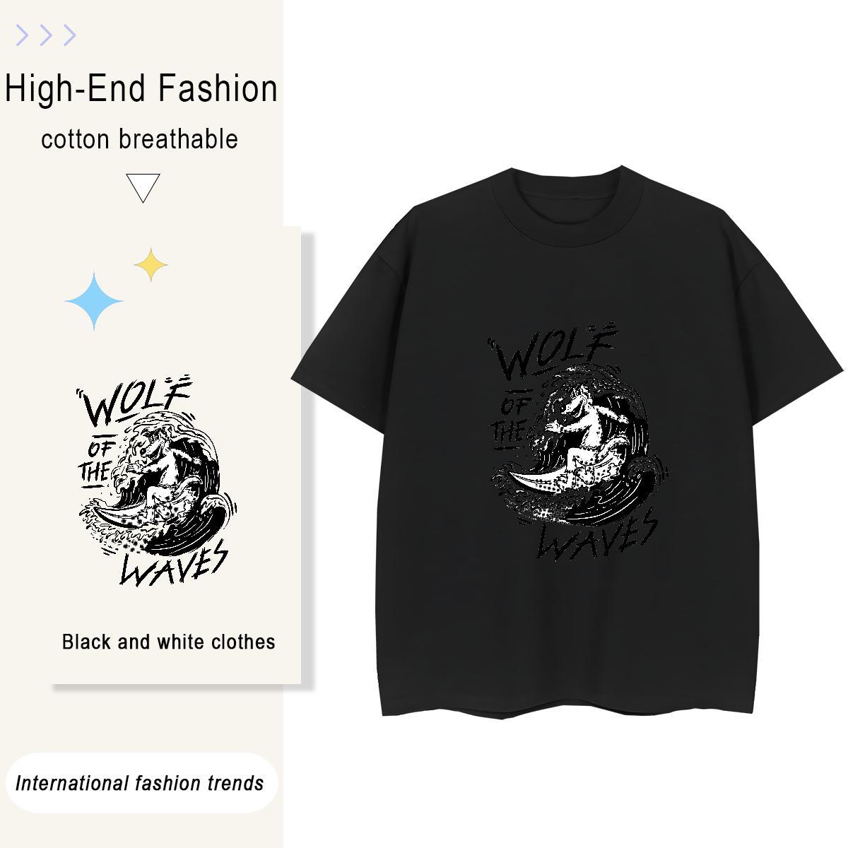 2024 DIY Unisex Tshirts Outdoor Crew Neck Breathable Top Shirts Nice 230g Pure Cotton wolf Plus Size Cartoon T-Shirts