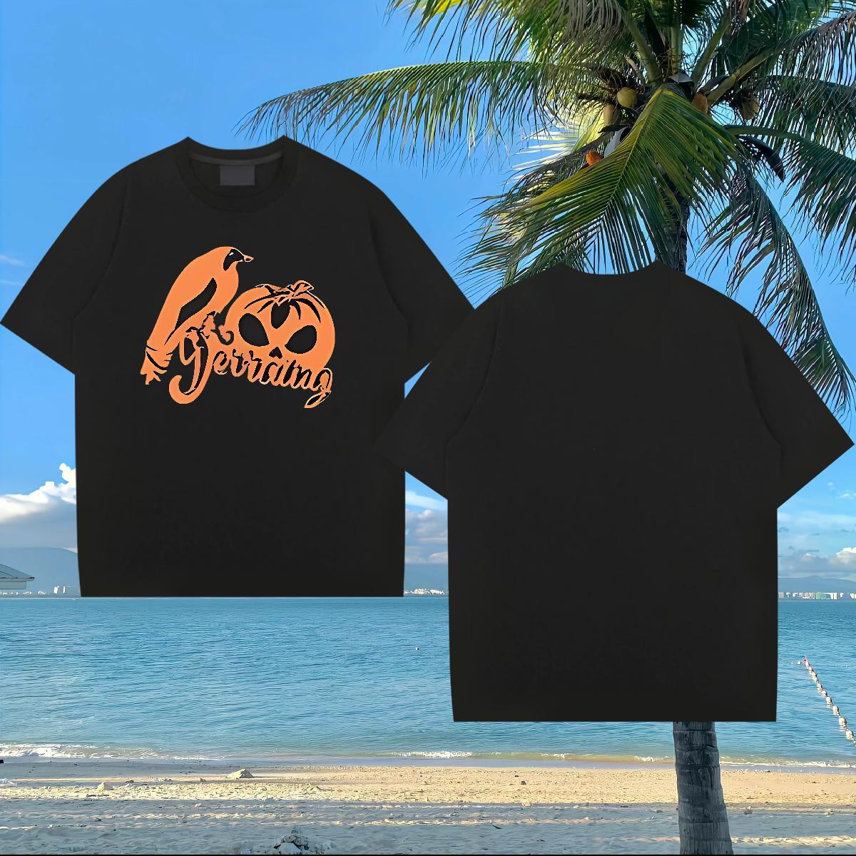 Designer Fashion Couples T Shirts pumpkin Casual Daily Wear 100% Cotton 230g Polos Breathable Short Sleeve Soft Man T Shirts DIY
