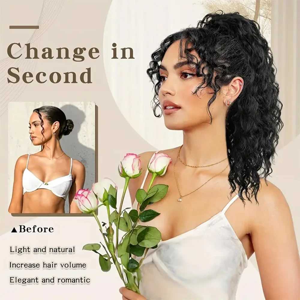 25cm fluffy water wave brushed synthetic ponytail hair extension Wigs curly hair fake ponytail women wear Wigs daily W240817