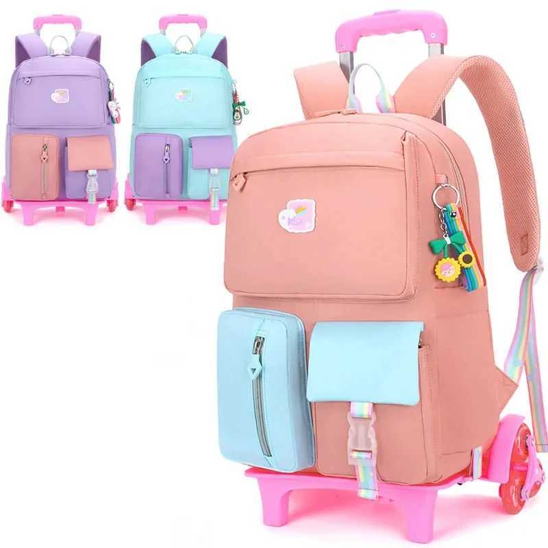 Ziranyu School Trolley Bags Rolling Backpack for Girls School Wheeled Bags Wheels Rolling Luggage Backpack bag Waterproof Girls Y240820