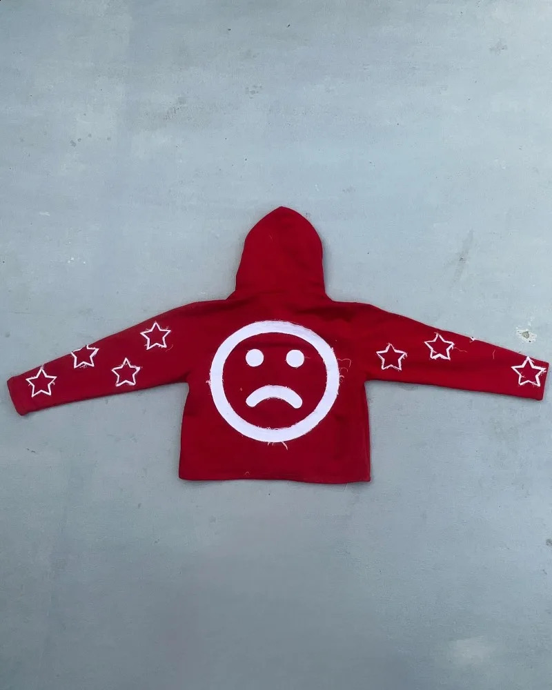 Punk Harajuku Loose Hoodie Alphabet Star Embroidered Zipper Womens Street Retro Couple Sweater 240819