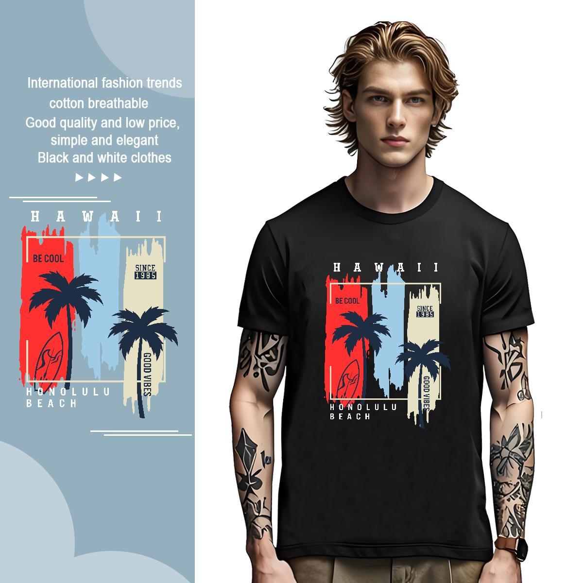 Free Shipping tree 230g Pure Cotton Men Clothes T-Shirt Street Casual Round Neck Short Sleeve T Shirt For Man Designer Fashion Graphic Tops Tees