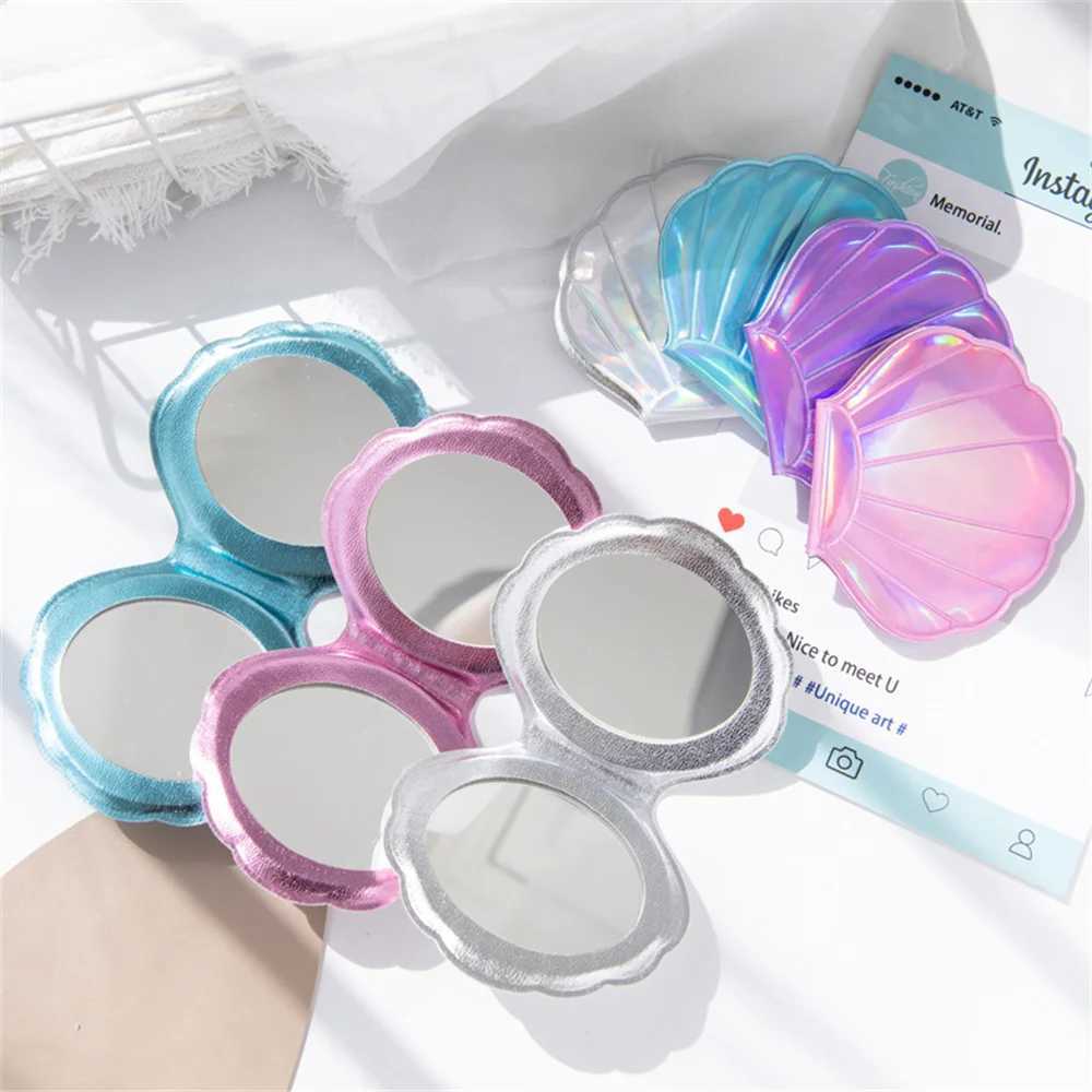 Shell Shape Makeup Mirror Double-Sided 2X Magnifying Vanity Folding Laser Mini Pocket Cosmetic Mirror Hand Compact Beauty Mirror Y240819