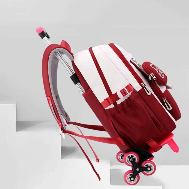 Rolling Wheeled Backpack Book Bag Children School Backpack with Wheels Students School Bags for Girls Trolley Bag Cute Schoolbag Y240820