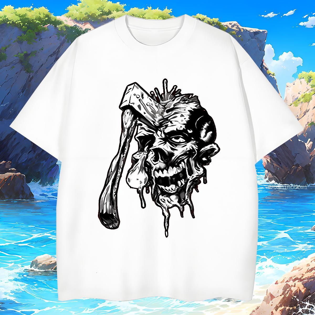 T Shirt For Man 230g 100% Cotton scary High Street Hip Hop Breathable Short Sleeve Custom Big Size Men Tops Tees Classic Casual Brand Clothings
