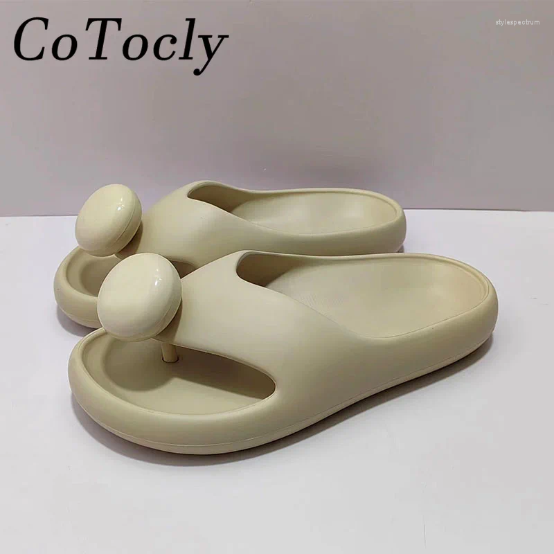 Slippers Summer Flat Woman Flip-ps Casual Holiday Shoes Women Big Button Slides Rubber Waterproof Thick Sole