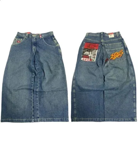 Streetwear JNCO Jeans Harajuku Pocket Embroidery Loose Denim Wide Leg Pants Hip Hop Retro Fashion High Waist Straight Pants 240820