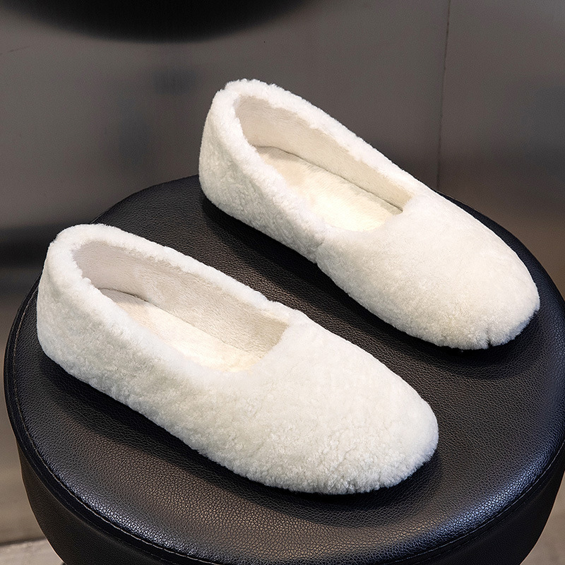 Ddmysports Wool Autumn Winter New One Step Plush Warm Low Top Flat Sole Single Women S Little White Shoes OUTDOOR