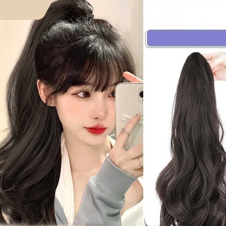 Synthetic Korean ponytail extension fiber optic high gloss claw clip long curly wig suitable for women girls and heat-resistant hair clips W240817