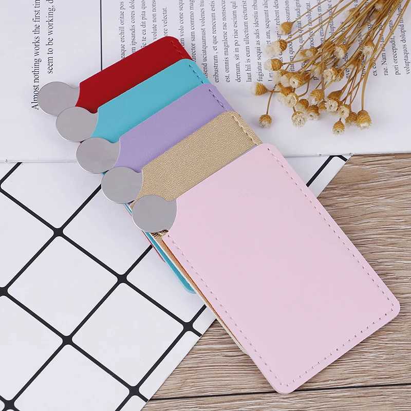 1PC Portable Mini Stainless Steel Unbreakable Makeup Mirror Shatter Proof Card Style Pocket Cosmetic Mirror PU Y240819