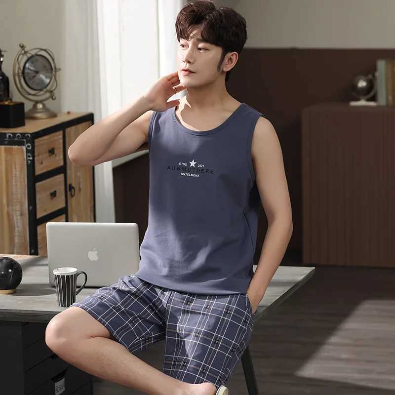 L-4XL Mens Molded Cool Pajama Set Summer Round Neck Shorts Molded Pajamas Fashion Gentlemens Pajamas Elegant PajamasW240719